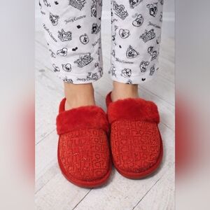 NWT Juicy Couture Red Slip On Slides Slippers With Faux Crystals